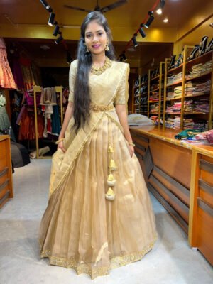 Onam - Gold Beige tissue Half saree