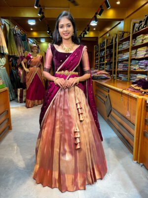 Rose Gold with Wine Velvet Half Saree