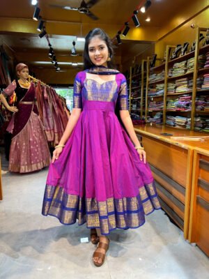 Magenta With Navy Blue Chettinad Anarkali