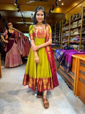 Parrot Green With Wine Chettinad Anarkali