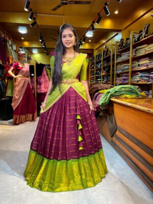 Maroon with Mehandi Green Half Saree