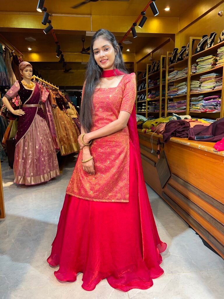 Dark Pink Embroidery Top and Skirt