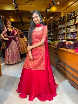 Dark Pink Embroidery Top and Skirt