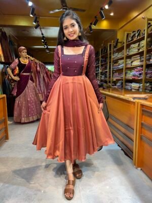 Peach with Coffee Anarkali