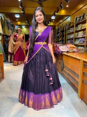Navy Blue with Purple Cotton Half Saree