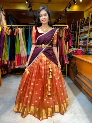 Honey with Coffee Tissue Butti Half Saree