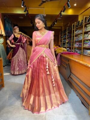 Baby Pink Aari worked Silk Half Saree