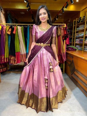 Pastel Pink with Coffee Banaras Half Saree