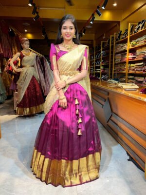 Magenta Silk Tissue with Gold Butti Half Saree