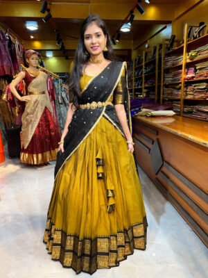 Mustard with Black Half Saree