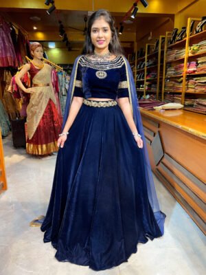 Navy Blue Velvet Lehenga