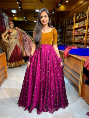 Mustard Velvet with Wine Gown