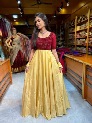 Maroon Sequence with Gold Gown