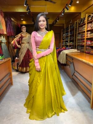 Rose Gold Embroidery With Mehendi Green 3 in 1 Lehenga