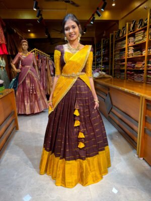 Coffee with Mustard Cotton Half Saree