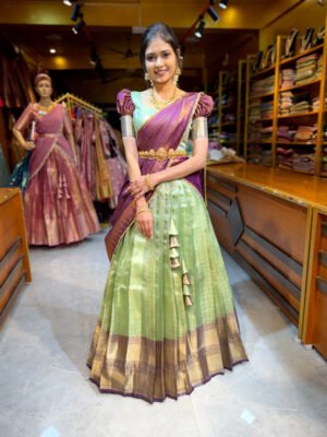 Pista Green with Purple Tissue Half Saree