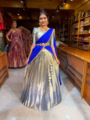 Pastel Blue with Pepsi Blue Tissue Half Saree