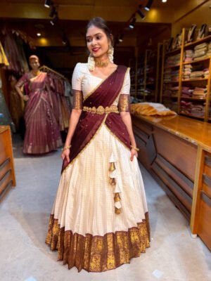 Off White with Coffee Tissue Half saree