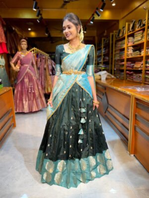 Bottle Green with Sea Blue Warm Silk Half Saree