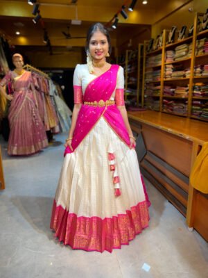 Off White with Pink Tissue Half saree