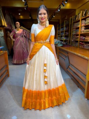 Off White with Mustard Tissue Half saree