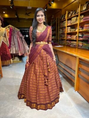 Coffee with maroon Cotton Half Saree