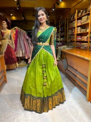 Mehandi Green with Bottle Green Cotton Half Saree