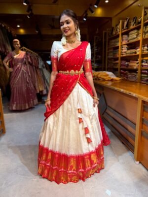 Off White with Red Tissue Half saree