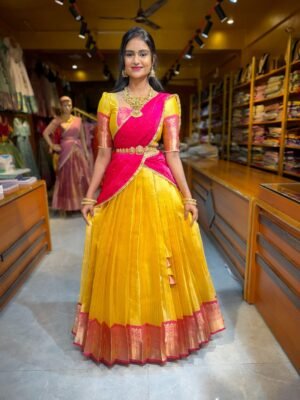 Yellow with Pink Tissue Half Saree