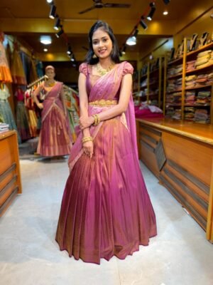 Wine with Rose Gold copper zari half saree