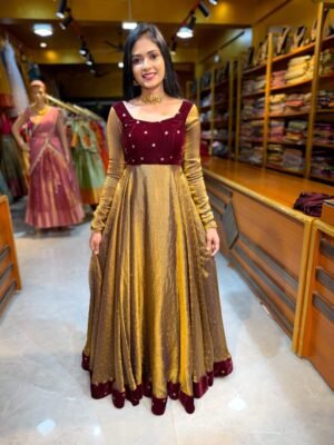 Maroon Velvet with Metallic Fendy Gown