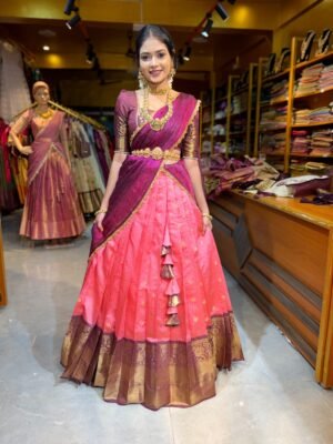 Pastel Pink with Wine Tissue Half Saree