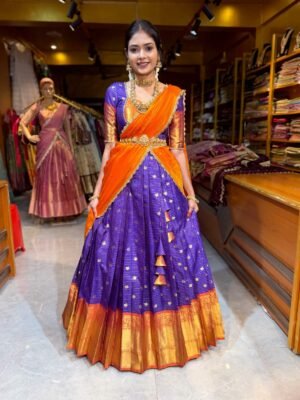Purple with Burnt Orange Tissue Half Saree