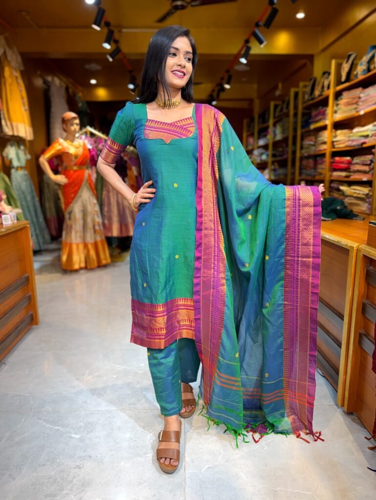 Peacock Green Zari Cotton Salwar