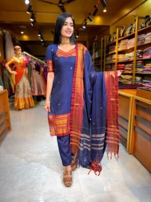 Navy Blue Zari Cotton Salwar